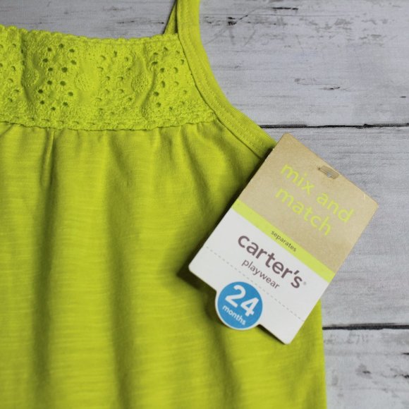 Carter's Baby Girl Summer Tunic Top Size 24 Months Lime Green Eyelet - Picture 7 of 7